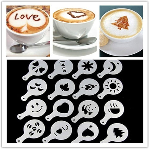 16Pcs/Set Fancy Coffee Printing Template Kitchen Tools Kitchenware Coffee Spray Template Kitchen Gadgets Kitchen Accessories. Q